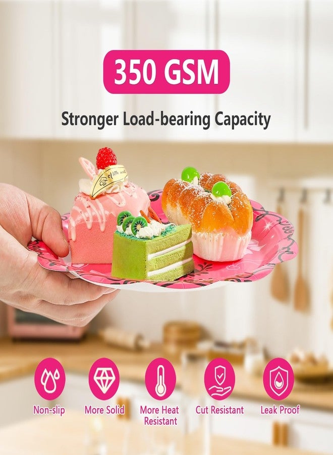 Greencian 168Pcs Hot Pink Birthday Party Supplies Set Black Fashion Girl Plates and Napkins Cute Princess Decorations Tableware Set for Birthday Disco Party Supplies，Serves 24 - Image 3